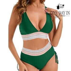 Blooming Jelly High Waist Drawstring Bikini Swimsuit Size XL